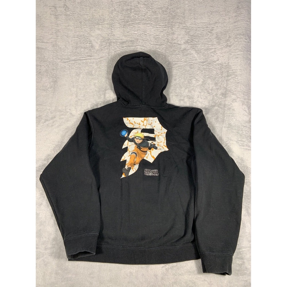 Naruto X Primitive Graphic Hoodie Mens M Black Pullover Anime 2000s Long Sleeve